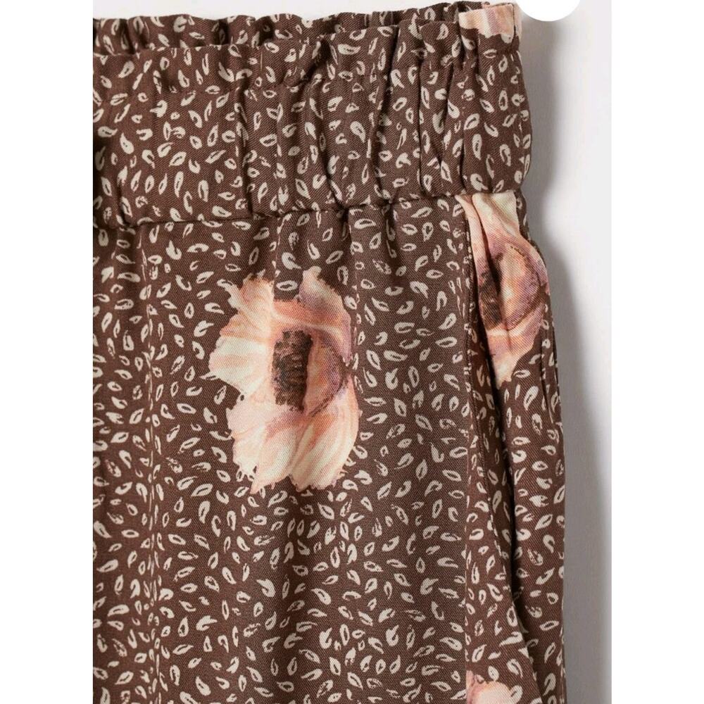 H&M Paperbag Wide Trousers Pants Floral High Rise Belted Brown Autumn Fall Sz 4 - Picture 4 of 9